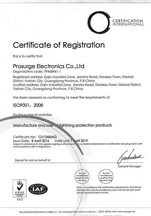 Prosurge ISO9001-2008 Certificate (2016-2019)